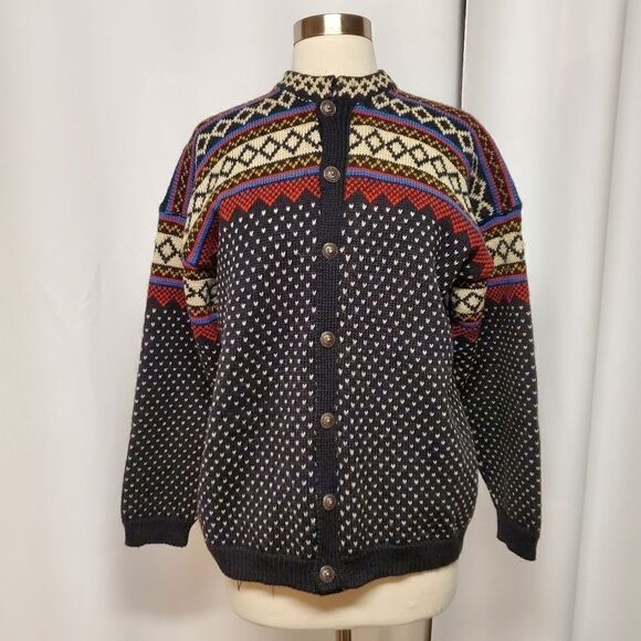 Vintage Handmade Wool Blend? Fair Isle Knit Cottagecore Button Cardigan Sweater - Picture 2 of 9